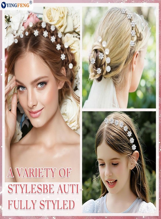 YINGFENG 60 Pcs 7 Styles Silver Bridal Wedding Hair Pins, YINGFENG Flower Hair Clips for Women, U Shaped Crystal Pearl Hair Clips, Suitable for Brides, Bridesmaids, Women's Wedding Hair Accessories - Image 2